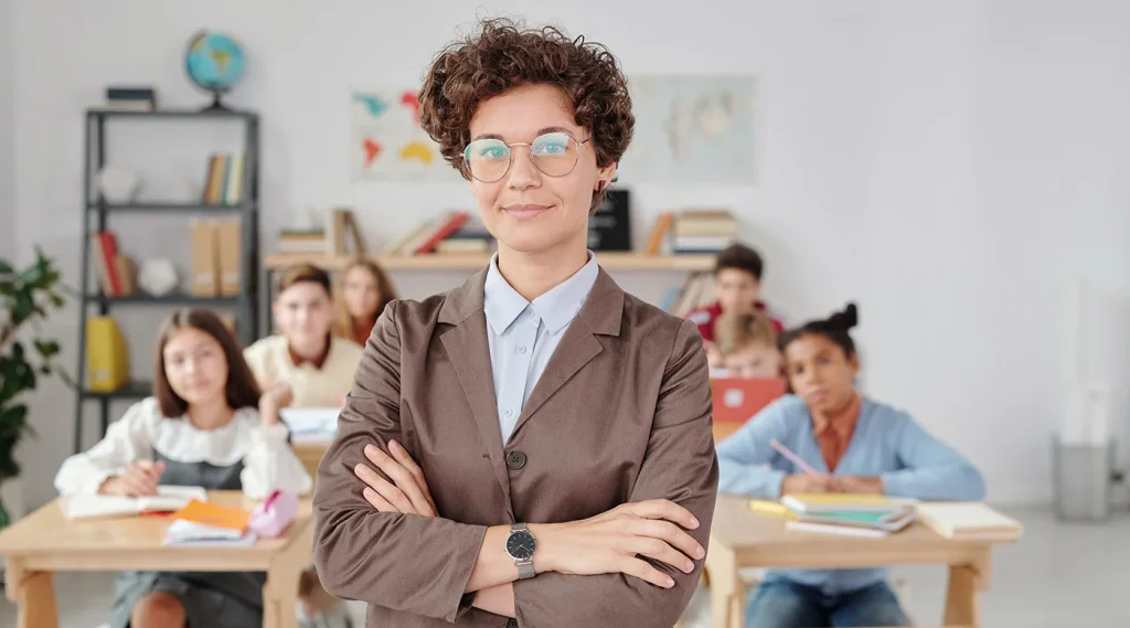 Teacher checking academic work for originality